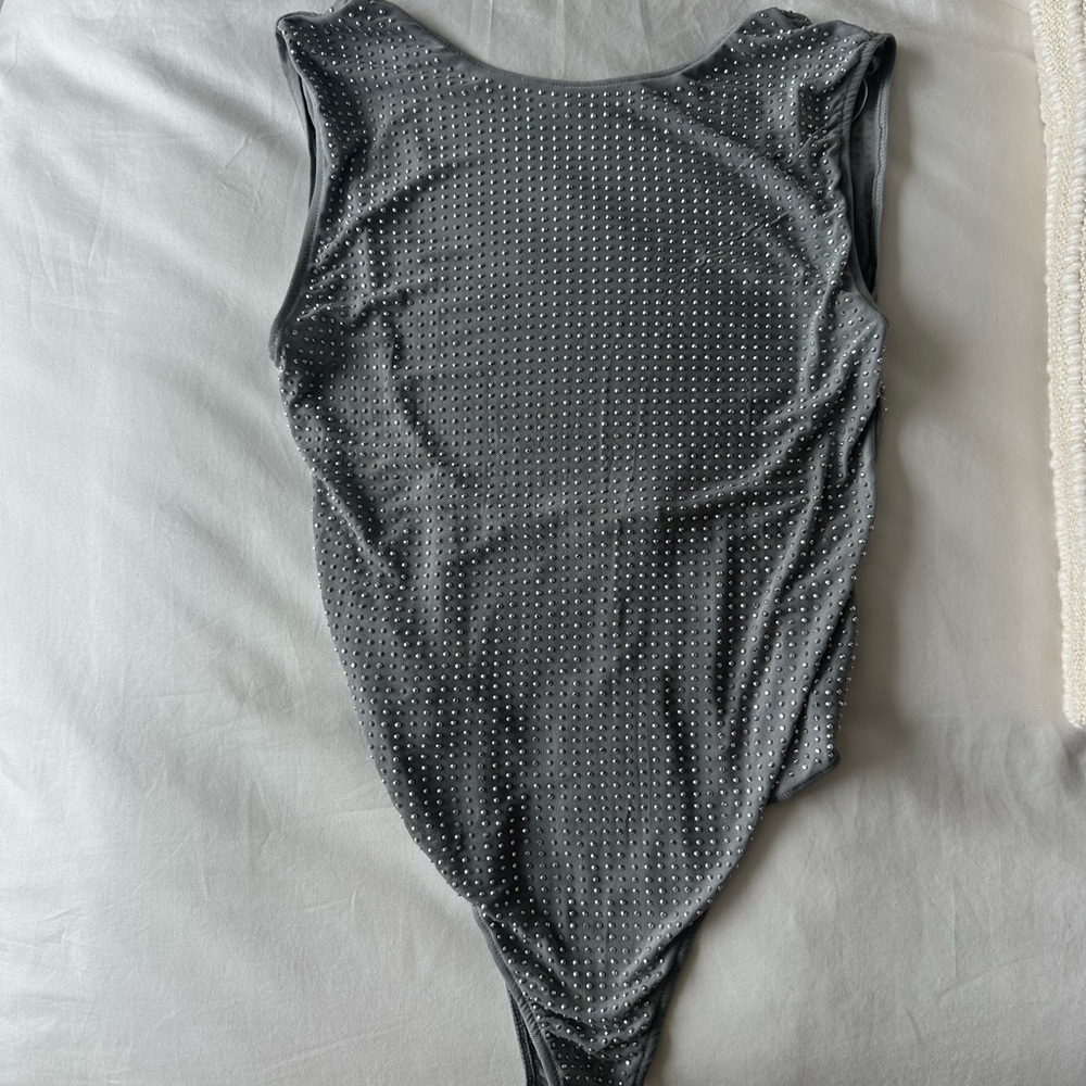 Zara Silver Embellished Bodysuit